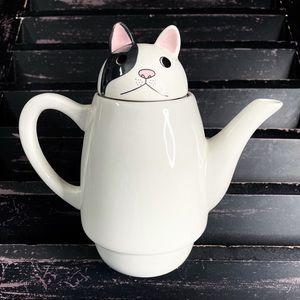 SHINZI KATOH Animal Tea for Two Porcelain Kitty Cat Teapot w/Lid & Strainer